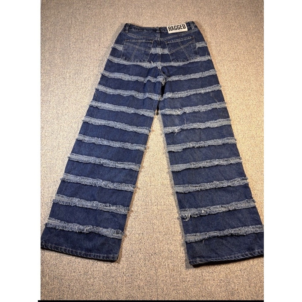 Ragged Jeans Y2K Wide Leg Blue Denim Striped Jeans Womens Size 26 - Picture 4 of 8